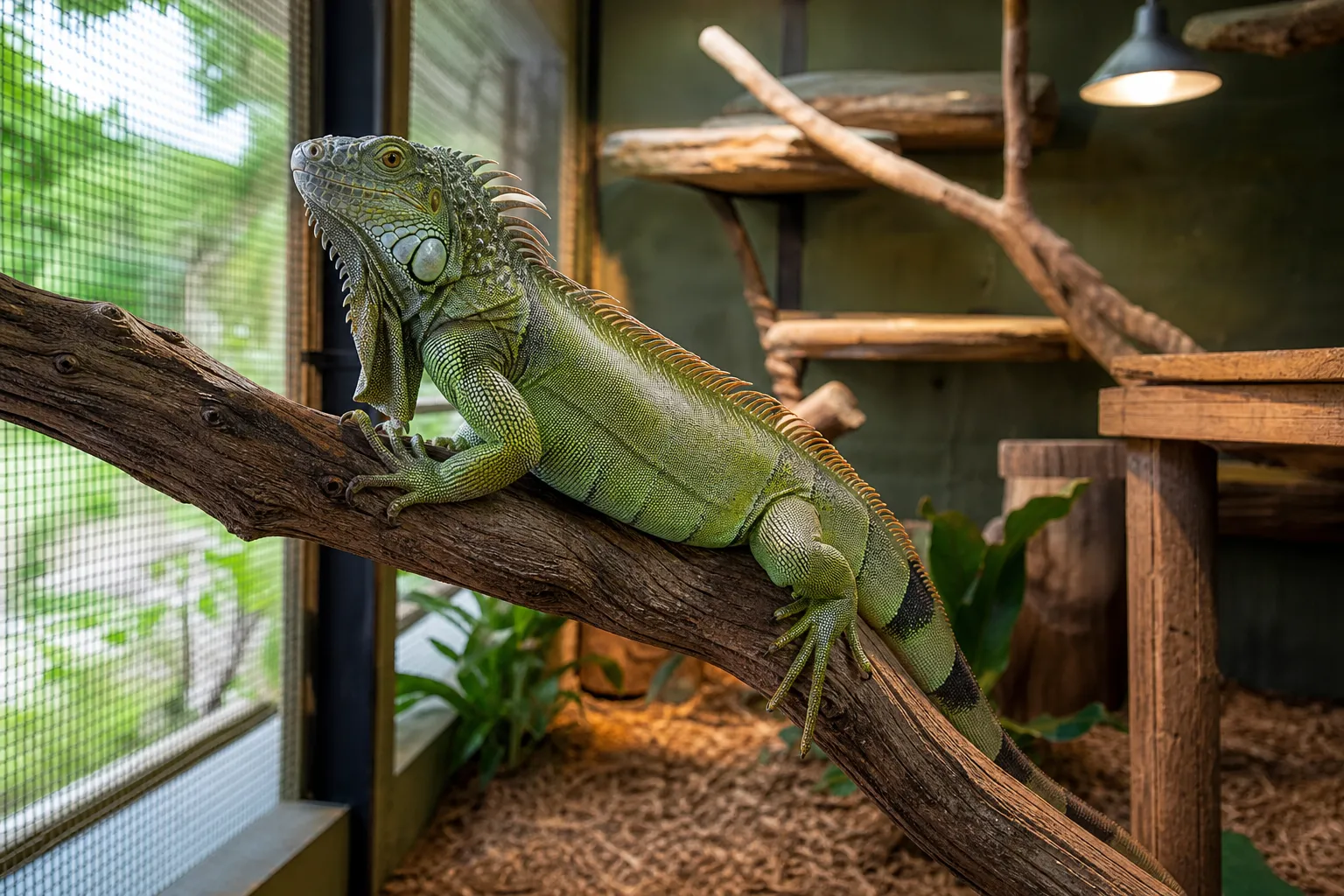 Adult green iguana perched on a branch