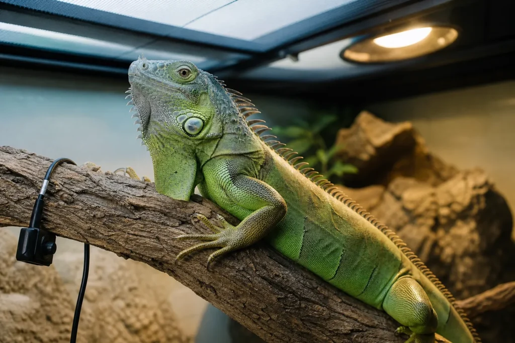 Green iguana on a branch