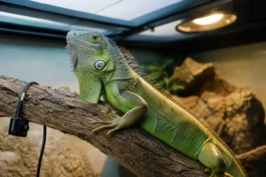 Green iguana on a branch