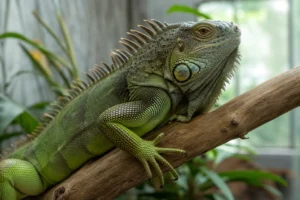 green iguana on branch